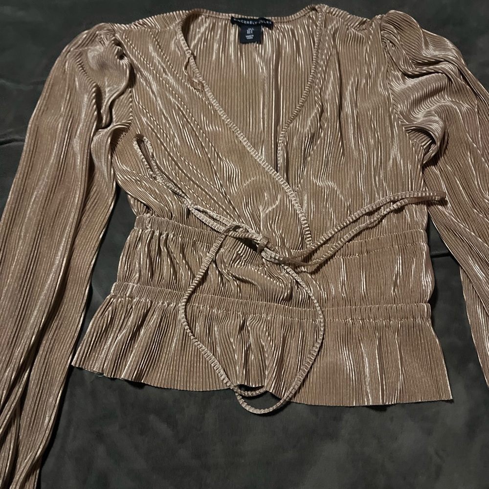 Sincerely Jules Shimmering Tan Wrap Blouse